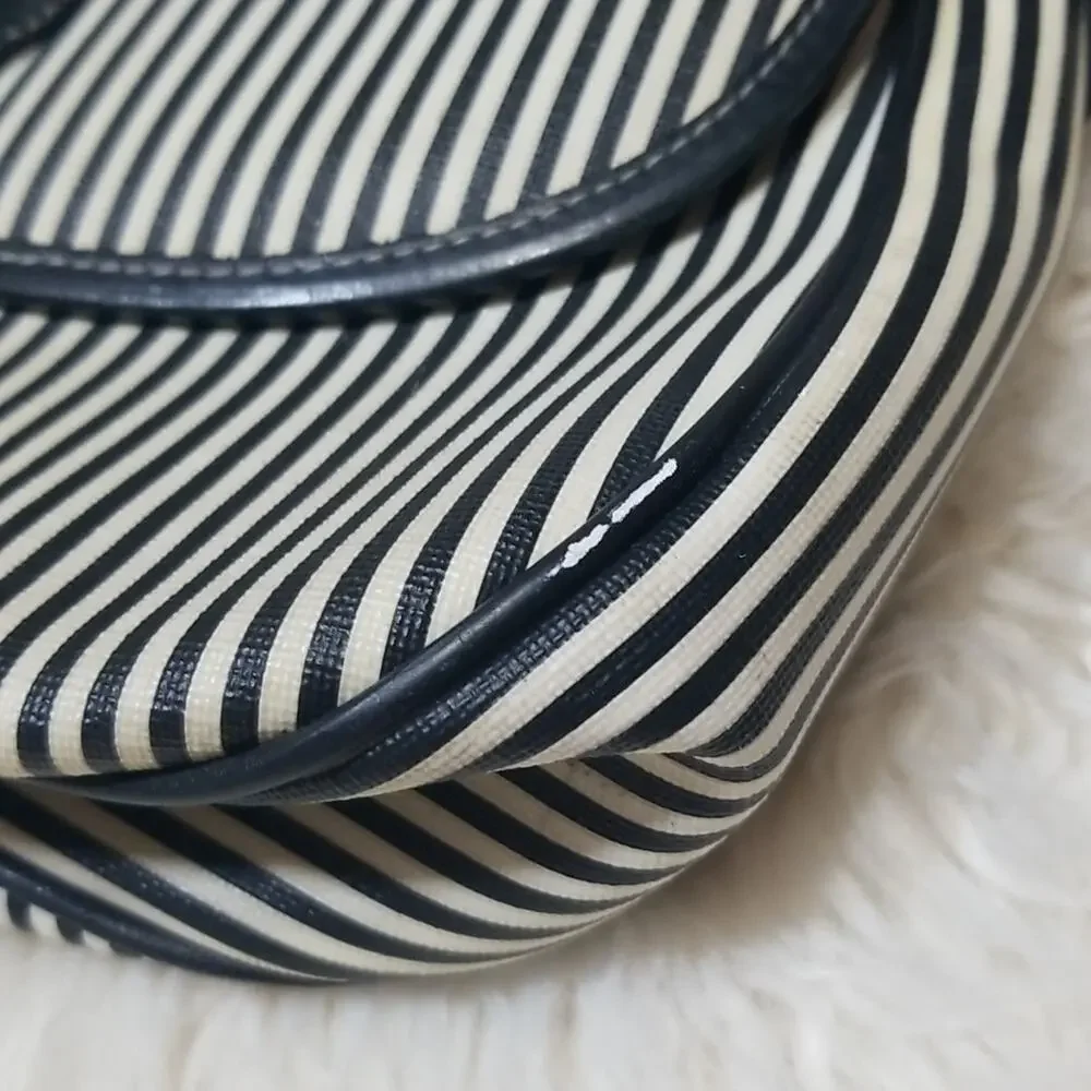 Vintage Liz Claiborne Navy Blue & White Striped Crossbody Purse - Leather & PVC